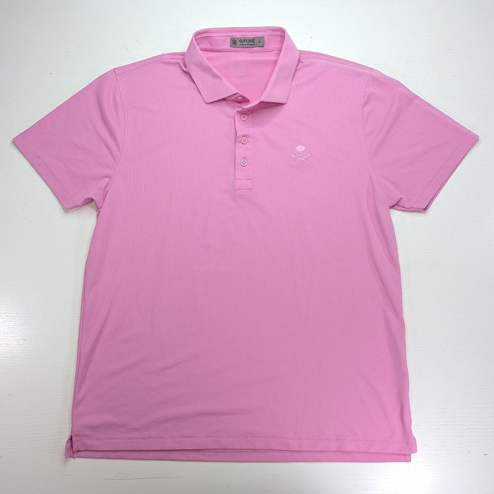 G/FORE Skull & T's Golf Polo Shirt Mens L Pink Performance Embroidered Logo
